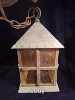 Vintage Arts and Crafts Craftsman Mission Style Hanging Lantern Solid Brass