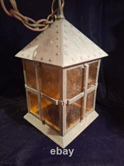 Vintage Arts and Crafts Craftsman Mission Style Hanging Lantern Solid Brass