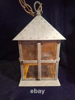Vintage Arts and Crafts Craftsman Mission Style Hanging Lantern Solid Brass