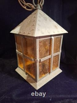 Vintage Arts and Crafts Craftsman Mission Style Hanging Lantern Solid Brass