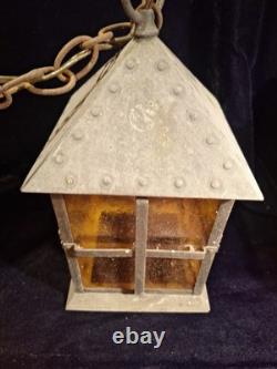 Vintage Arts and Crafts Craftsman Mission Style Hanging Lantern Solid Brass