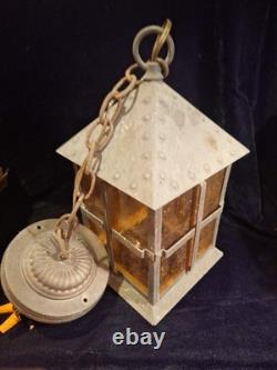 Vintage Arts and Crafts Craftsman Mission Style Hanging Lantern Solid Brass