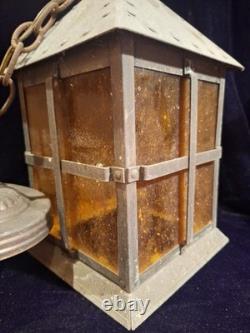 Vintage Arts and Crafts Craftsman Mission Style Hanging Lantern Solid Brass
