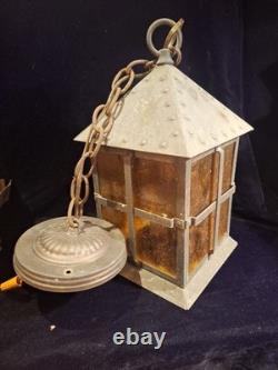 Vintage Arts and Crafts Craftsman Mission Style Hanging Lantern Solid Brass