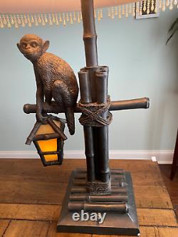 Vintage Asian Bambo Style, Monkey & Lantern Lamp, With Shade BNT#950