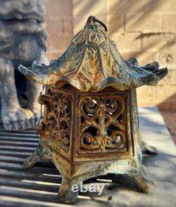 Vintage Asian Pagoda Lantern Cast Iron Tea Light Candle Oxidized
