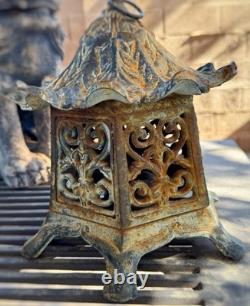 Vintage Asian Pagoda Lantern Cast Iron Tea Light Candle Oxidized