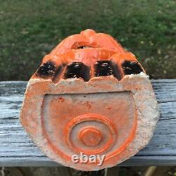 Vintage Authentic Paper Mache Cat Pumpkin Jack O Lantern Wire Bail Handle