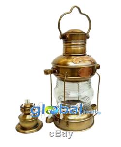 Vintage Brass Antique Ship Lamp Nautical Anchor Lantern Oil Burner Boat Light