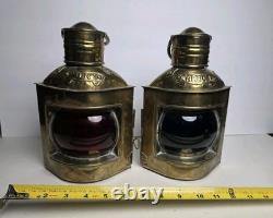 Vintage Brass/Copper Starboard & Port Signal Lanterns Original Red & Blue Glass