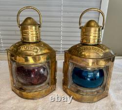 Vintage Brass/Copper Starboard & Port Signal Lanterns Original Red & Blue Glass