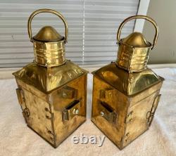 Vintage Brass/Copper Starboard & Port Signal Lanterns Original Red & Blue Glass