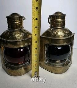 Vintage Brass/Copper Starboard & Port Signal Lanterns Original Red & Blue Glass