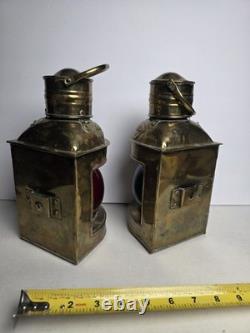 Vintage Brass/Copper Starboard & Port Signal Lanterns Original Red & Blue Glass