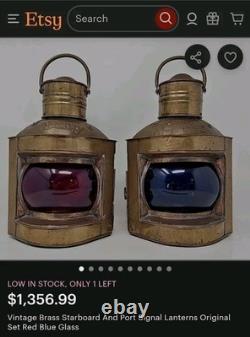 Vintage Brass/Copper Starboard & Port Signal Lanterns Original Red & Blue Glass