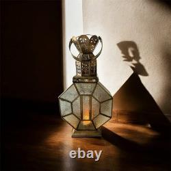 Vintage Brass & Glass Lantern 45cm Mid-Century Ornate Crown Design Light