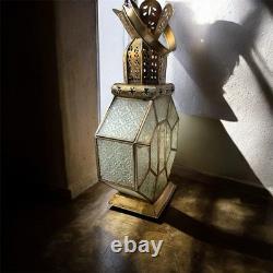 Vintage Brass & Glass Lantern 45cm Mid-Century Ornate Crown Design Light