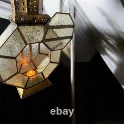 Vintage Brass & Glass Lantern 45cm Mid-Century Ornate Crown Design Light