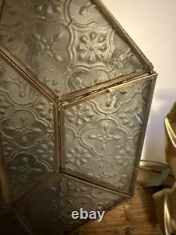 Vintage Brass & Glass Lantern 45cm Mid-Century Ornate Crown Design Light