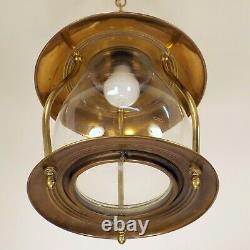 Vintage Brass Glass Porch Hall Foyer Entry Lantern Ceiling Light Fixture REWIRED
