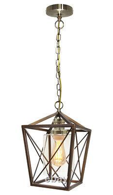 Vintage Brass Glass Shade Hanging Pendant Ceiling Lantern Pub Diner Light M0200