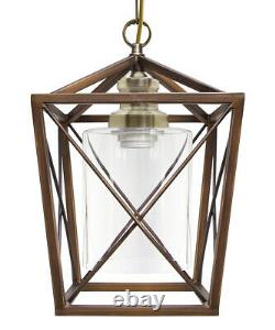 Vintage Brass Glass Shade Hanging Pendant Ceiling Lantern Pub Diner Light M0200