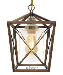 Vintage Brass Glass Shade Hanging Pendant Ceiling Lantern Pub Diner Light M0200