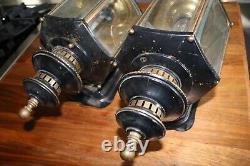 Vintage Brass Huge 23 Old Outdoor Sconce Carriage Lanterns Beveled Glass Panels
