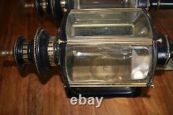 Vintage Brass Huge 23 Old Outdoor Sconce Carriage Lanterns Beveled Glass Panels
