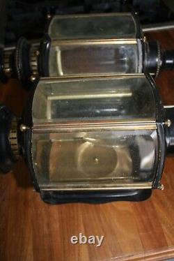 Vintage Brass Huge 23 Old Outdoor Sconce Carriage Lanterns Beveled Glass Panels
