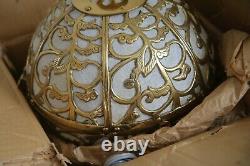 Vintage Brass Japanese Karakusa Globe Lantern Light Lamp Orb Hanging Swag