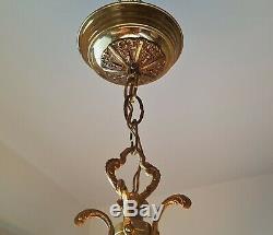 Vintage Brass Lantern Light hanging Lamp Architectural Antique Fixture Porch