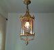 Vintage Brass Lantern Light hanging Lamp Architectural Fixture Porch round glass