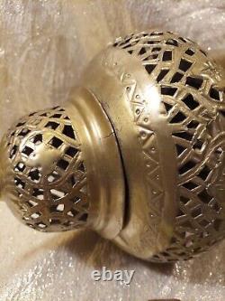 Vintage Brass Lantern Pierced Moroccan Hanging Lamp Candle Holder Antique Decor