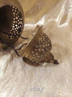Vintage Brass Lantern Pierced Moroccan Hanging Lamp Candle Holder Antique Decor