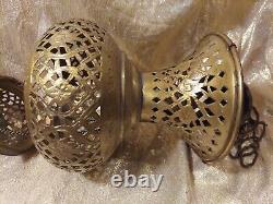 Vintage Brass Lantern Pierced Moroccan Hanging Lamp Candle Holder Antique Decor