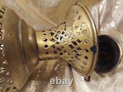 Vintage Brass Lantern Pierced Moroccan Hanging Lamp Candle Holder Antique Decor