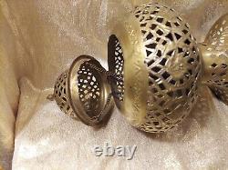 Vintage Brass Lantern Pierced Moroccan Hanging Lamp Candle Holder Antique Decor