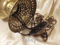 Vintage Brass Lantern Pierced Moroccan Hanging Lamp Candle Holder Antique Decor