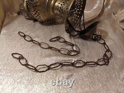 Vintage Brass Lantern Pierced Moroccan Hanging Lamp Candle Holder Antique Decor