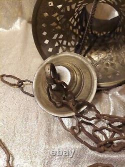 Vintage Brass Lantern Pierced Moroccan Hanging Lamp Candle Holder Antique Decor