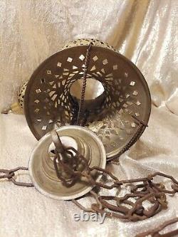 Vintage Brass Lantern Pierced Moroccan Hanging Lamp Candle Holder Antique Decor