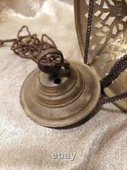 Vintage Brass Lantern Pierced Moroccan Hanging Lamp Candle Holder Antique Decor