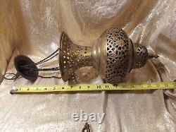 Vintage Brass Lantern Pierced Moroccan Hanging Lamp Candle Holder Antique Decor