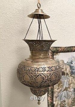 Vintage Brass Lantern Pierced Moroccan Hanging Lamp Candle Holder Antique Lamp