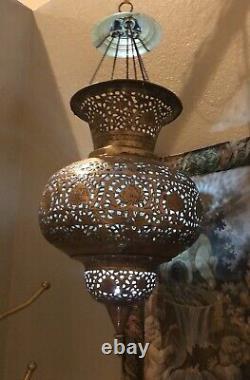 Vintage Brass Lantern Pierced Moroccan Hanging Lamp Candle Holder Antique Lamp