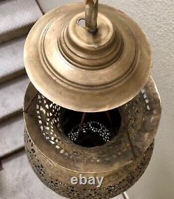 Vintage Brass Lantern Pierced Moroccan Hanging Lamp Candle Holder Antique Lamp