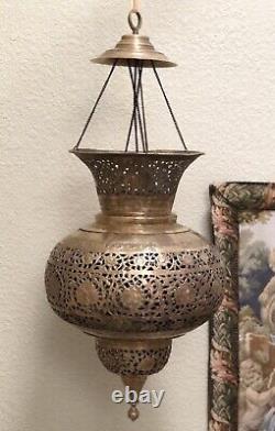 Vintage Brass Lantern Pierced Moroccan Hanging Lamp Candle Holder Antique Lamp