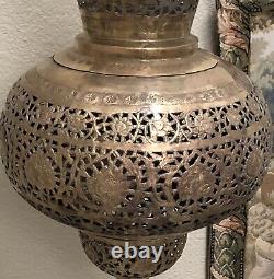 Vintage Brass Lantern Pierced Moroccan Hanging Lamp Candle Holder Antique Lamp