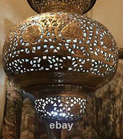 Vintage Brass Lantern Pierced Moroccan Hanging Lamp Candle Holder Antique Lamp